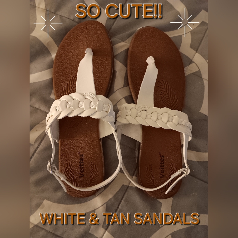 White Braided Pattern and Tan Sandals